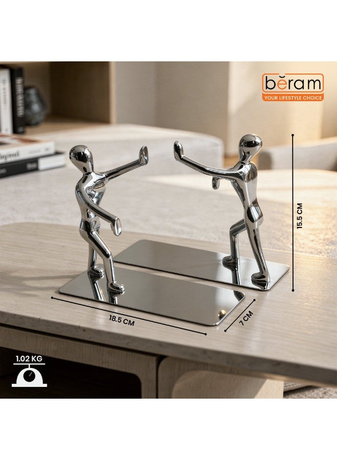 BERAM Push Figure Set Heavy Metal Book Ends Modern Human Figurine Design Anti Slip Sturdy Book Holder for Home Office and Library Decor Bookshelf Organizer Study Table Accessory - Image 2